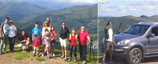 Un grupo en la cima de una montaña de Cantabria y el todoterreno con el que suben