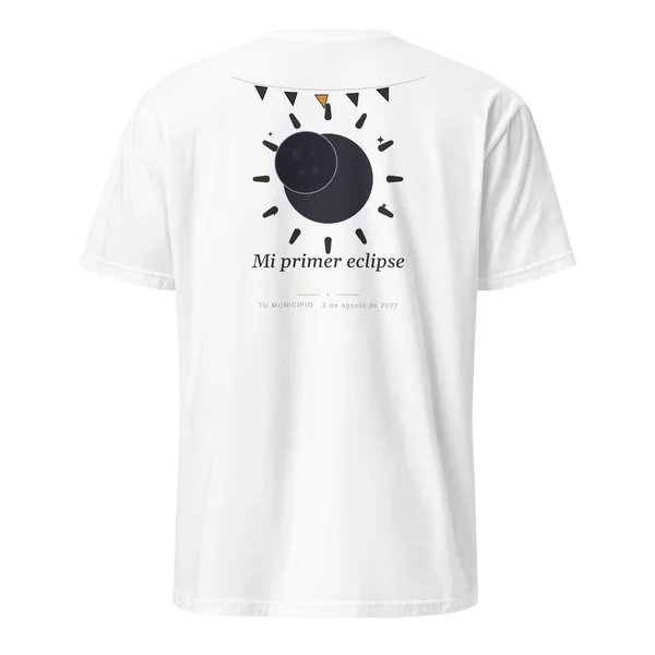 Samarreta de l’eclipsi · davant i darrere, disseny «El meu primer eclipsi», en color blanc