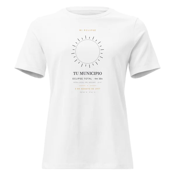 Camiseta del eclipse · corte mujer, diseño «Mi eclipse», en color blanco