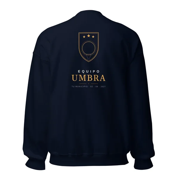 Sudadera del eclipse · por delante y por detrás, diseño «Equipo Umbra», en color azul marino