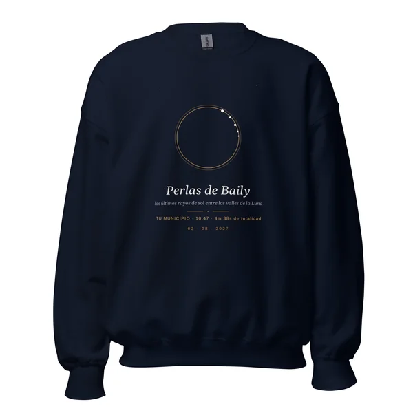 Sudadera del eclipse, diseño «Perlas de Baily», en color azul marino