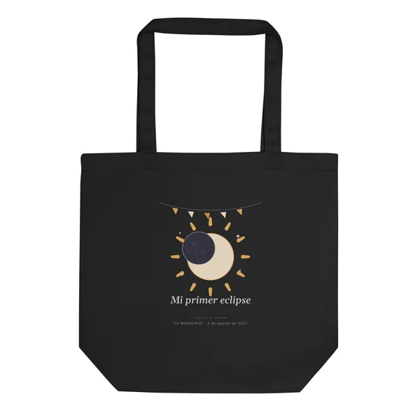 Bolsa de tela del eclipse, diseño «Mi primer eclipse», en color negro