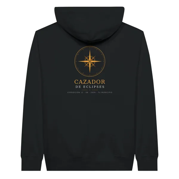 Dessuadora amb caputxa de l’eclipsi · davant i darrere, disseny «Caçador d’eclipsis», en color negre