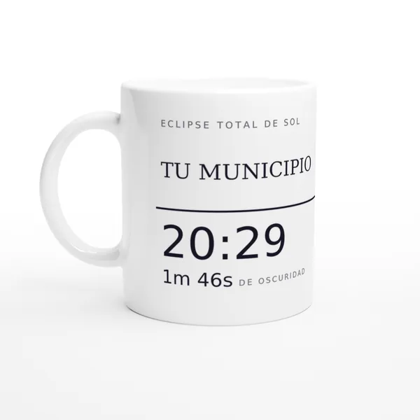 Taza del eclipse, diseño «La línea de la totalidad», en color blanco