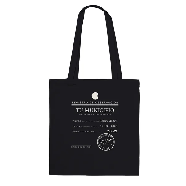 Bossa de tela de l’eclipsi, disseny «Registre d’observació», en color negre